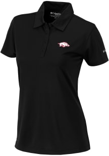 Columbia Arkansas Razorbacks Womens Black Heat Seal Birdie Polo Short Sleeve Polo Shirt