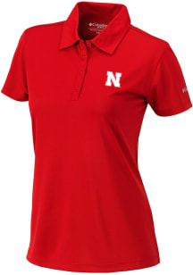 Columbia Nebraska Cornhuskers Womens Red Heat Seal Birdie Polo Short Sleeve Polo Shirt