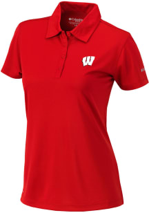 Columbia Wisconsin Badgers Womens Red Heat Seal Birdie Polo Short Sleeve Polo Shirt