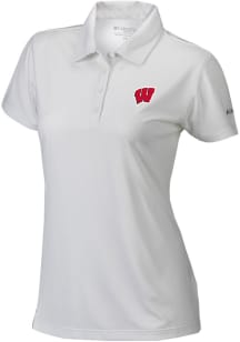 Columbia Wisconsin Badgers Womens White Heat Seal Birdie Polo Short Sleeve Polo Shirt