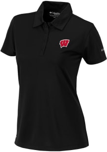 Columbia Wisconsin Badgers Womens Black Heat Seal Birdie Polo Short Sleeve Polo Shirt
