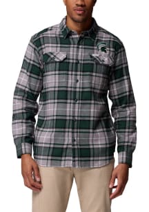Columbia Michigan State Spartans Mens Green Plaid Flare Gun Long Sleeve Dress Shirt