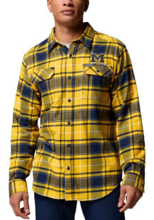 Columbia Michigan Wolverines Mens Yellow Plaid Flare Gun Long Sleeve Dress Shirt