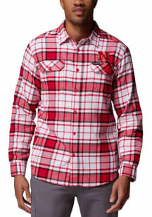 Columbia Nebraska Cornhuskers Mens Red Plaid Flare Gun Long Sleeve Dress Shirt