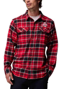 Columbia Ohio State Buckeyes Mens Red Plaid Flare Gun Long Sleeve Dress Shirt