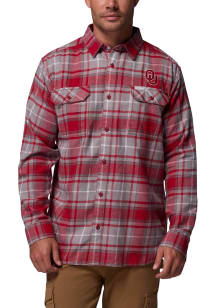 Columbia Oklahoma Sooners Mens Grey Plaid Flare Gun Long Sleeve Dress Shirt