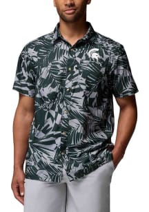 Columbia Michigan State Spartans Mens Green Super Slack Short Sleeve Dress Shirt