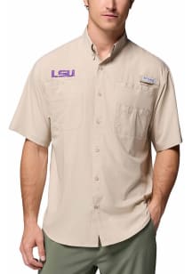 Columbia LSU Tigers Mens Tan Tamiami SS Short Sleeve Dress Shirt