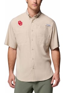 Columbia Oklahoma Sooners Mens Tan Tamiami SS Short Sleeve Dress Shirt