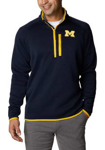 Columbia Michigan Wolverines Mens Blue Canyon Point Sweater Fleece Long Sleeve Qtr Zip Pullover