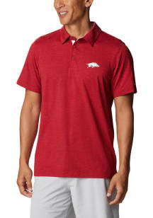 Columbia Arkansas Razorbacks Mens Red Tech Trail Short Sleeve Polo