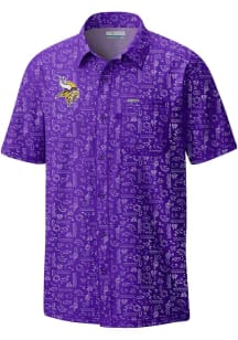 Columbia Minnesota Vikings Mens Purple Super Slack Tide Beach Short Sleeve Dress Shirt