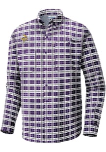Columbia Minnesota Vikings Mens Purple Super Tamiami Plaid Long Sleeve Dress Shirt