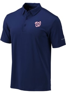 Columbia Washington Nationals Mens Navy Blue Heat Seal Omni-Wick Drive Short Sleeve Polo