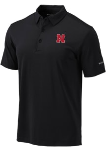 Columbia Nebraska Cornhuskers Mens Black Heat Seal Omni-Wick Drive Short Sleeve Polo