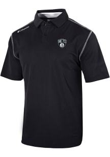 Columbia Brooklyn Nets Mens Black Heat Seal Omni-Wick Shotgun Short Sleeve Polo