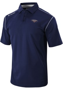 Columbia New Orleans Pelicans Mens Navy Blue Heat Seal Omni-Wick Shotgun Short Sleeve Polo