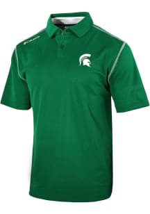 Columbia Michigan State Spartans Mens Green Heat Seal Omni-Wick Shotgun Short Sleeve Polo