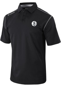 Columbia Brooklyn Nets Mens Black City Edition Heat Seal Omni-Wick Shotgun Short Sleeve Polo