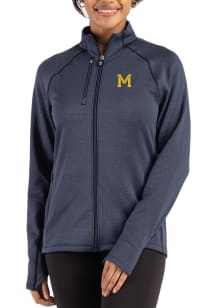 Cutter and Buck Michigan Wolverines Womens Navy Blue Vault Peshastin Long Sleeve Full Zip Jacket
