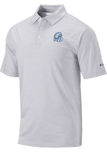 Columbia Drake Bulldogs Mens Grey Invite Stripe Short Sleeve Polo