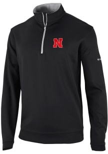 Columbia Nebraska Cornhuskers Mens Black Wickham Hills Long Sleeve Qtr Zip Pullover