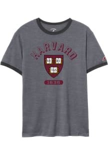 League Harvard Crimson Grey Heather HARVARD BLOCK SHEILD 1636 Short Sleeve T Shirt