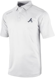 Columbia Atlanta Braves Mens White Heat Seal Omni-Wick Shotgun Short Sleeve Polo