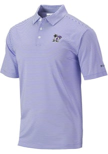 Columbia K-State Wildcats Mens Lavender Invite Stripe Short Sleeve Polo