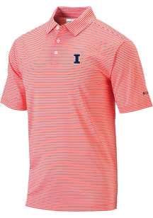 Columbia Illinois Fighting Illini Mens Orange Heat Seal Omni Wick Club Invite Short Sleeve Polo