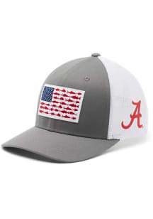 Columbia Alabama Crimson Tide Mens Grey PFG Mesh Fish Flag Ball Cap Flex Hat