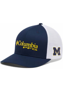 Columbia Michigan Wolverines Mens Blue PFG Mesh Ball Cap Flex Hat