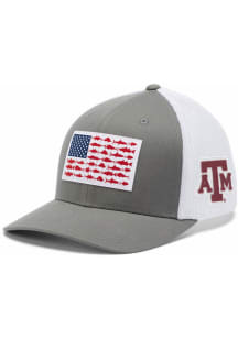 Columbia Texas A&M Aggies Mens Grey PFG Mesh Fish Flag Ball Cap Flex Hat