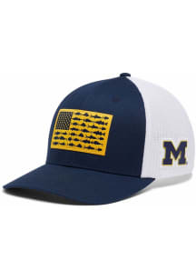 Columbia Michigan Wolverines Mens Blue PFG Mesh Fish Flag Ball Cap Flex Hat