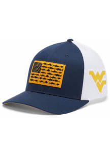Columbia West Virginia Mountaineers Mens Navy Blue PFG Mesh Fish Flag Ball Cap Flex Hat
