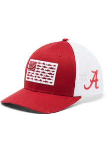 Columbia Alabama Crimson Tide Mens Cardinal PFG Mesh Fish Flag Ball Cap Flex Hat