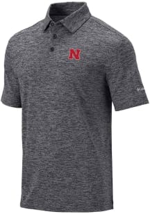 Columbia Nebraska Cornhuskers Mens Black Final Round Short Sleeve Polo