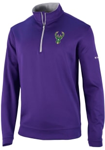 Columbia Milwaukee Bucks Mens Purple Wickham Hills Long Sleeve Qtr Zip Pullover