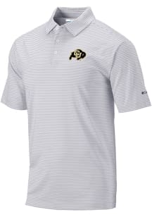 Columbia Colorado Buffaloes Mens Grey Invite Stripe Short Sleeve Polo