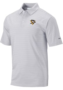 Columbia Pittsburgh Penguins Mens Grey Invite Stripe Short Sleeve Polo
