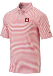 Columbia Indiana Hoosiers Mens Pink Invite Stripe Short Sleeve Polo