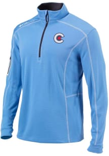 Columbia Chicago Cubs Mens Light Blue Shotgun Long Sleeve Qtr Zip Pullover