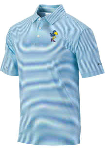 Columbia Kansas Jayhawks Mens Light Blue Invite Stripe Short Sleeve Polo