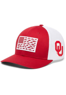 Columbia Oklahoma Sooners Mens Cardinal PFG Mesh Fish Flag Ball Cap Flex Hat