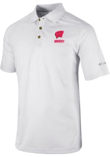 Columbia Wisconsin Badgers Mens White Drive II Short Sleeve Polo