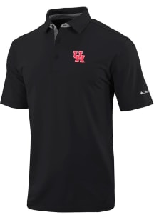 Columbia Houston Cougars Mens Black Even Lie Short Sleeve Polo