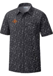 Columbia Iowa State Cyclones Mens Black Super Slack Tide Short Sleeve Dress Shirt