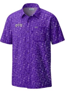 Columbia TCU Horned Frogs Mens Purple Super Slack Tide Short Sleeve Dress Shirt