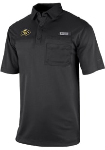 Columbia Colorado Buffaloes Mens Black Flycaster Short Sleeve Polo
