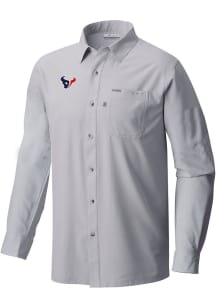 Columbia Houston Texans Mens Grey Heat Seal Slack Tide Long Sleeve Dress Shirt